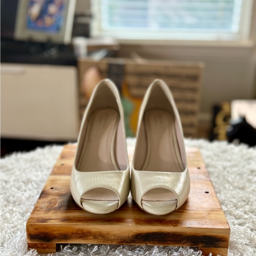 Cole Haan Ivory Peep-Toe Heels
